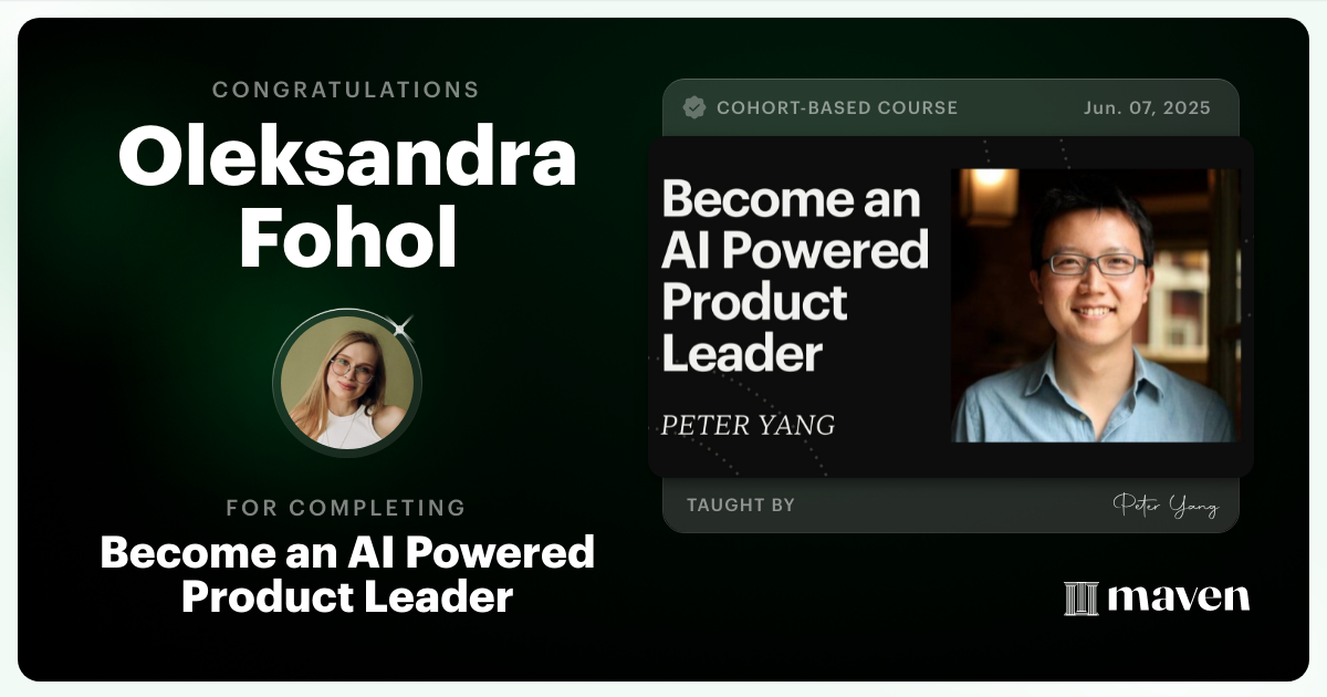 Certificate of Completion for Become an AI Powered Product Leader