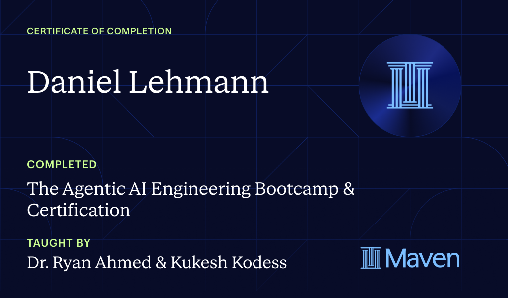 Certificate for The Agentic AI Engineering Bootcamp & Certification