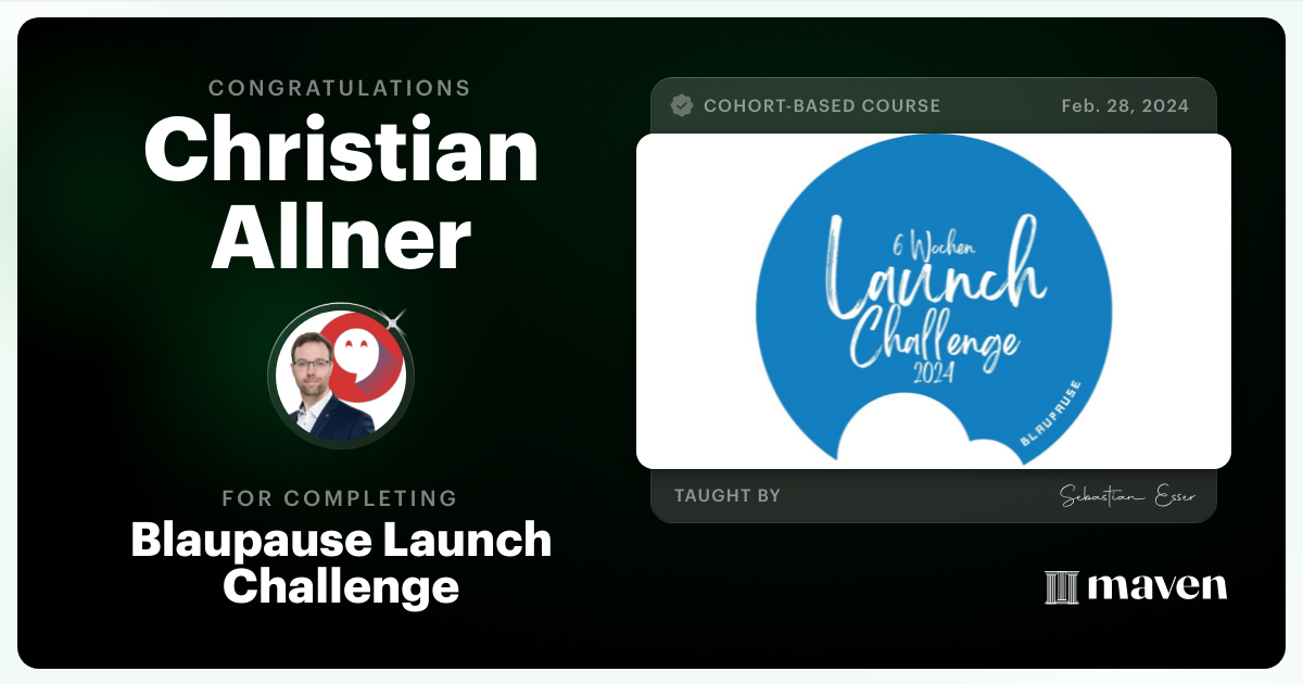 Certificate of Completion for Blaupause Launch Challenge