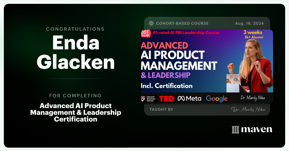 Certificate of Completion for Advanced AI Product Leadership Certification