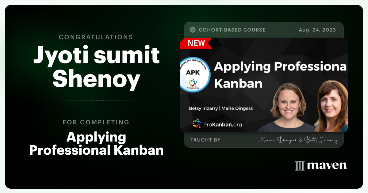 Certificate of Completion for Applying Professional Kanban