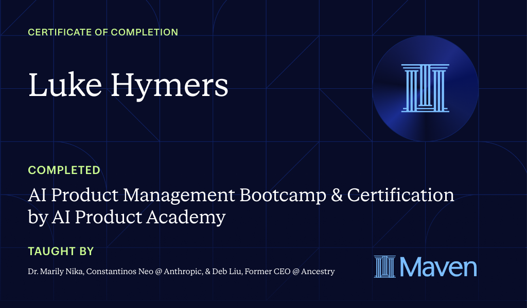 Certificate for AI Product Management Bootcamp & Certification by AI Product Academy