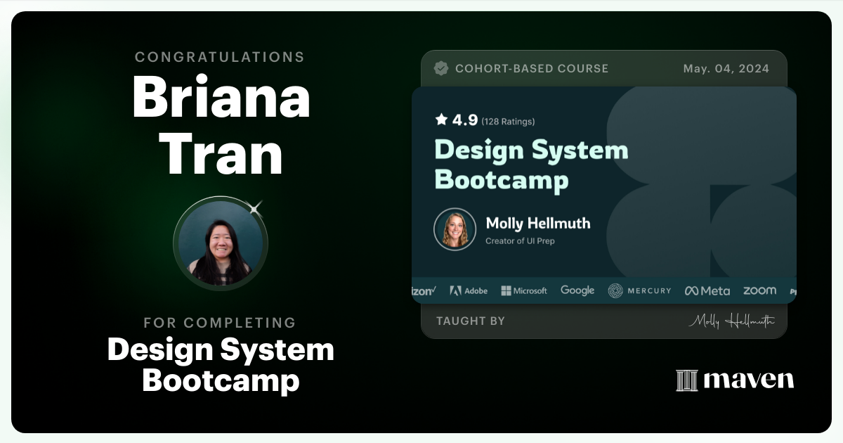 Certificate of Completion for Design System Bootcamp