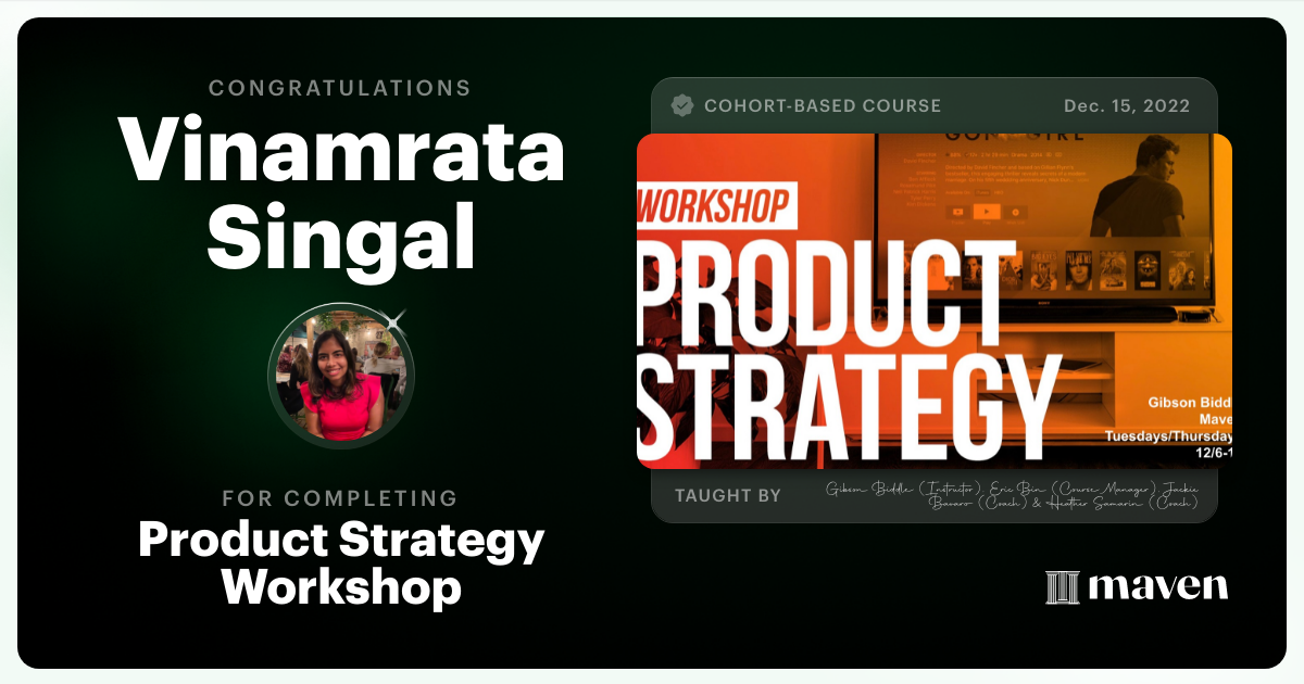 Certificate of Completion for Product Strategy Workshop 2022