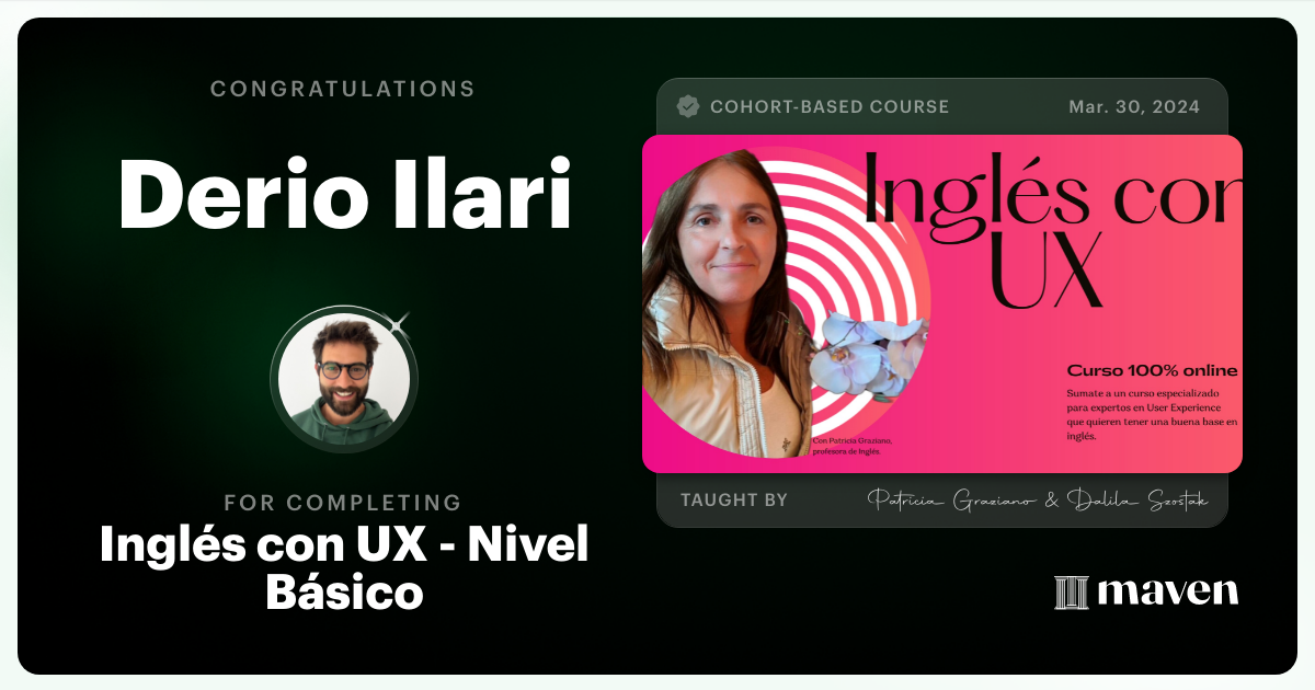 Certificate of Completion for Inglés con UX - Nivel Básico