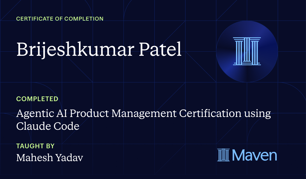 Certificate for Agentic AI Product Management Certification + Claude Code Official Dev Cert.