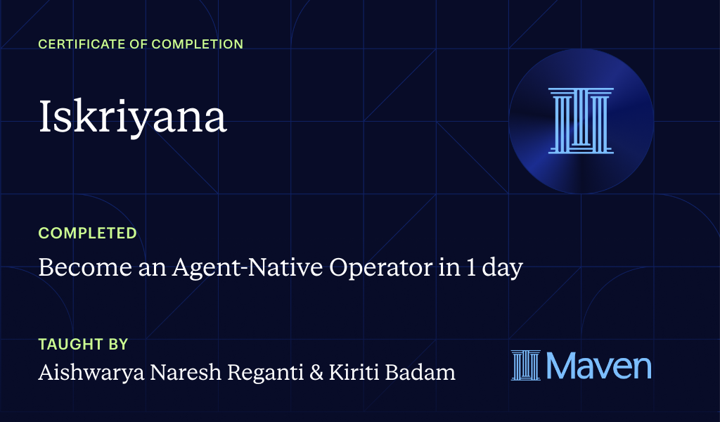 Certificate for Become an Agent-Native Operator in 1 day