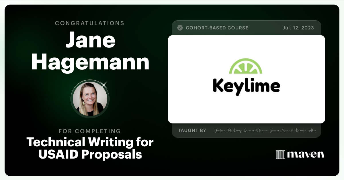 Certificate of Completion for Writing to Win: Technical Writing for Proposals