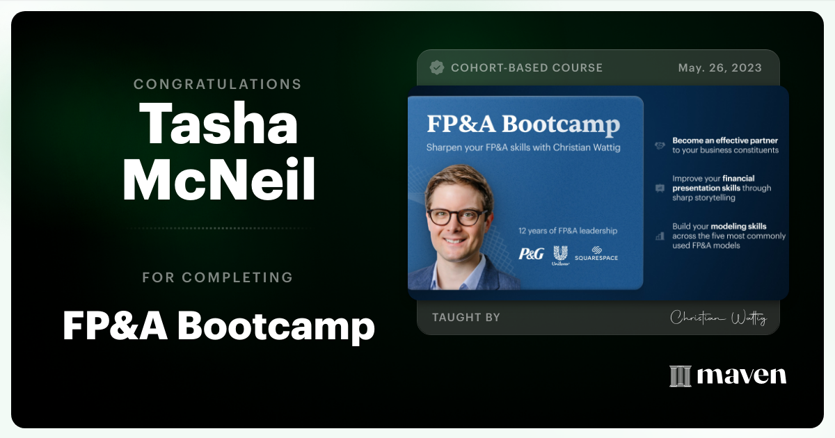 Certificate of Completion for FP&A Bootcamp