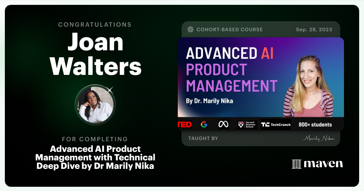 Certificate of Completion for Advanced AI Product Leadership Certification