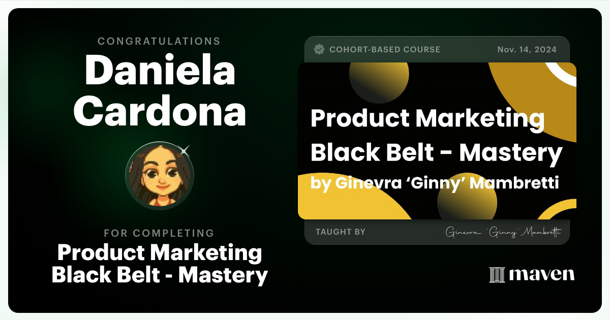 Certificate of Completion for Product Marketing Black Belt - Mastery