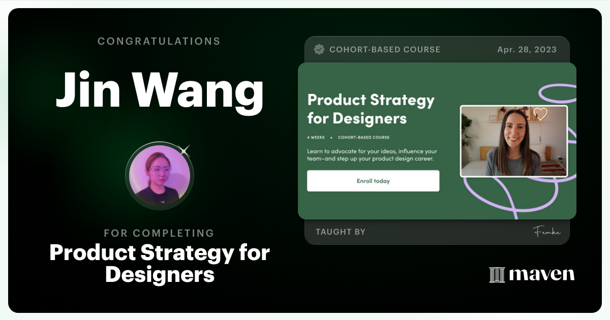 Certificate of Completion for Product Strategy for Designers