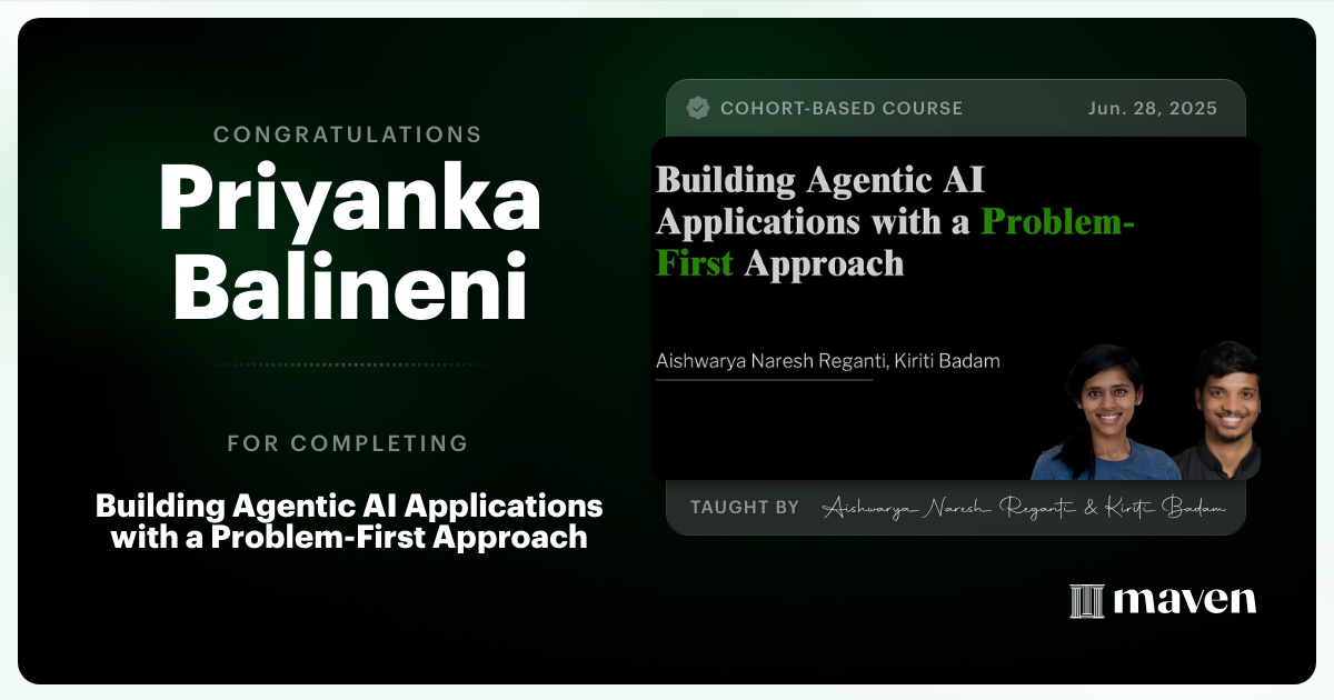 Certificate of Completion for Building Agentic AI Applications with a Problem-First Approach
