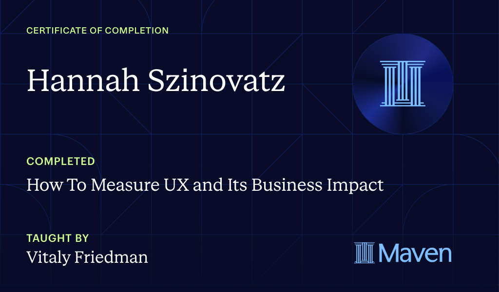 Certificate for How To Measure UX and Its Business Impact
