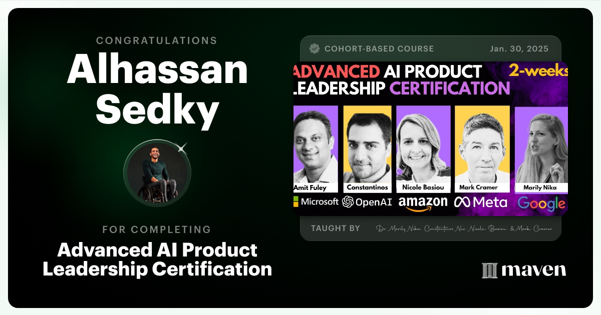 Certificate of Completion for Advanced AI Product Leadership Certification