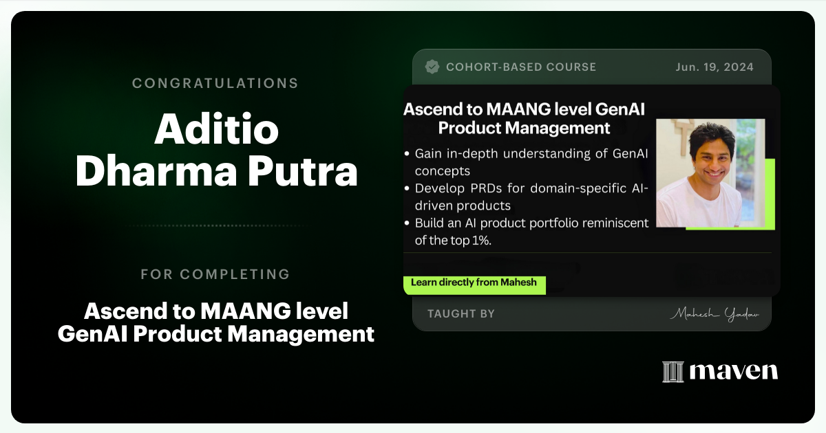 Certificate of Completion for Agentic AI Product Management Certification