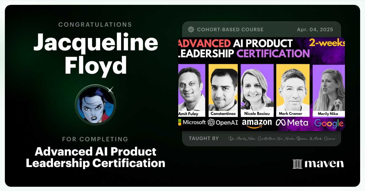 Certificate of Completion for Advanced AI Product Leadership Certification