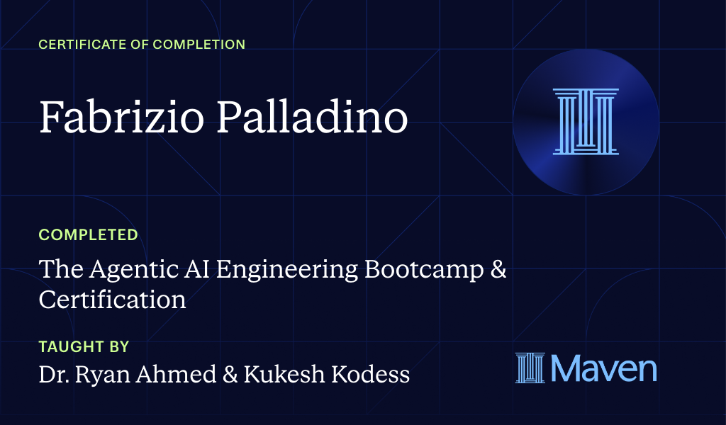 Certificate for The Agentic AI Engineering Bootcamp & Certification