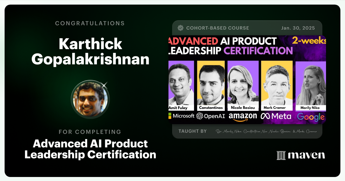 Certificate of Completion for Advanced AI Product Leadership Certification