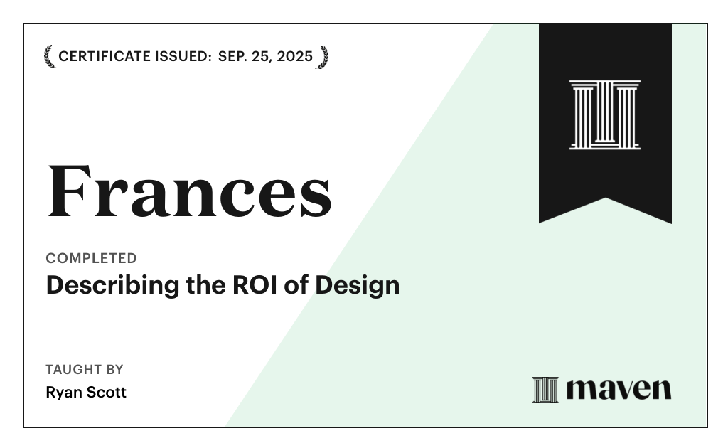 Certificate for Describing the ROI of Design