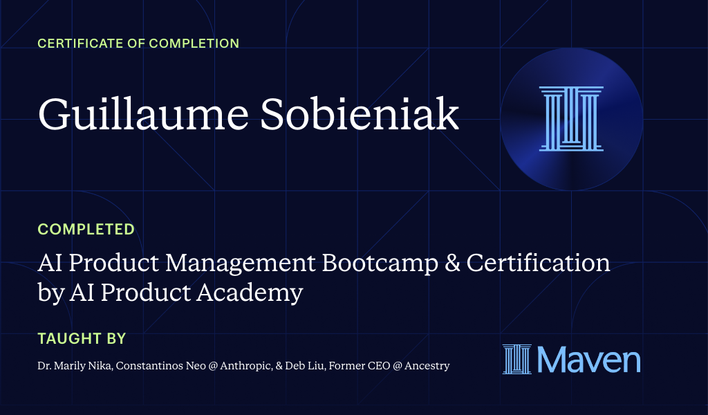 Certificate for AI Product Management Bootcamp & Certification by AI Product Academy