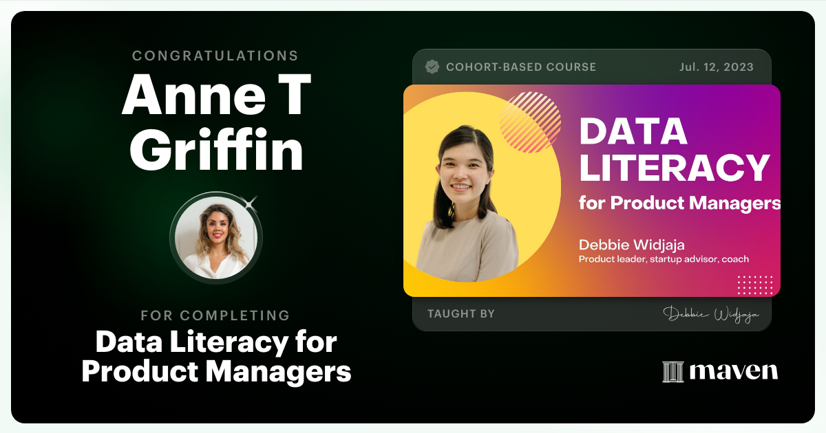 Certificate of Completion for Data Mastery for Product Managers