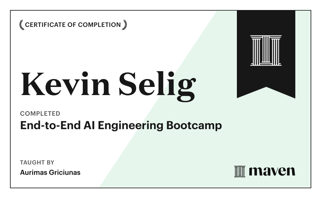Certificate for End-to-End AI Engineering Bootcamp
