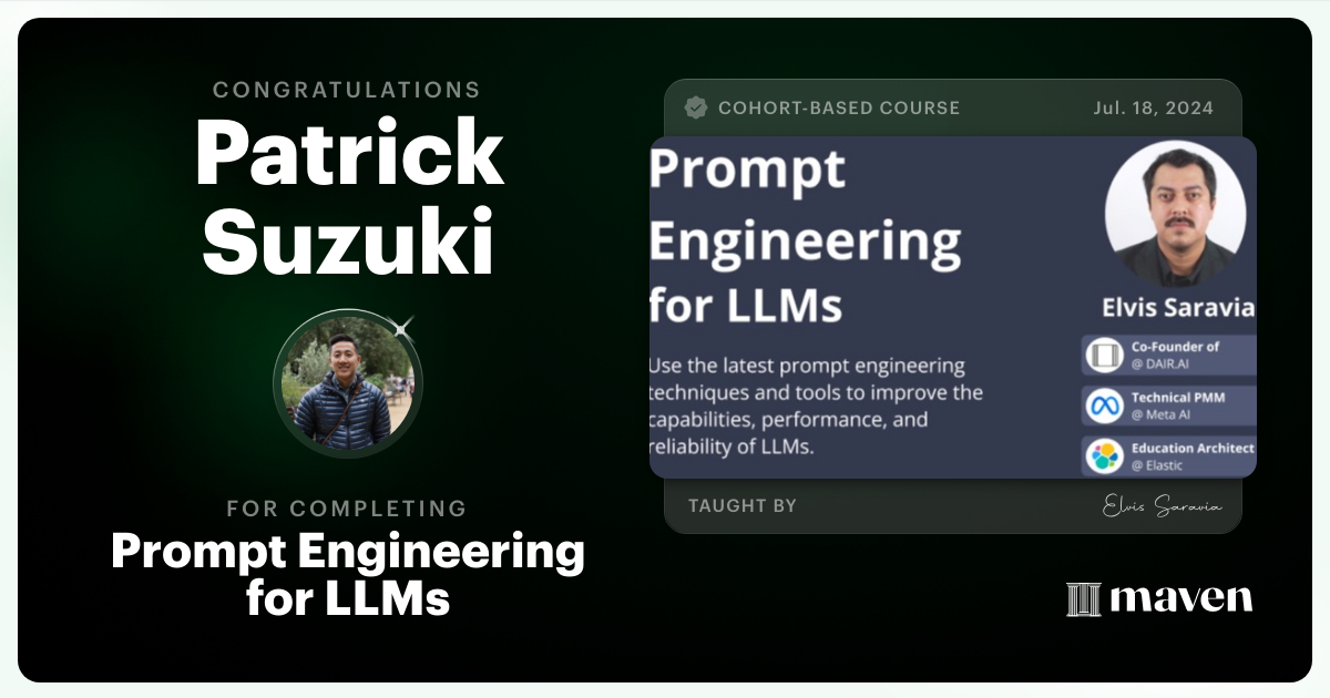 Certificate of Completion for Advanced Prompt Engineering for LLMs
