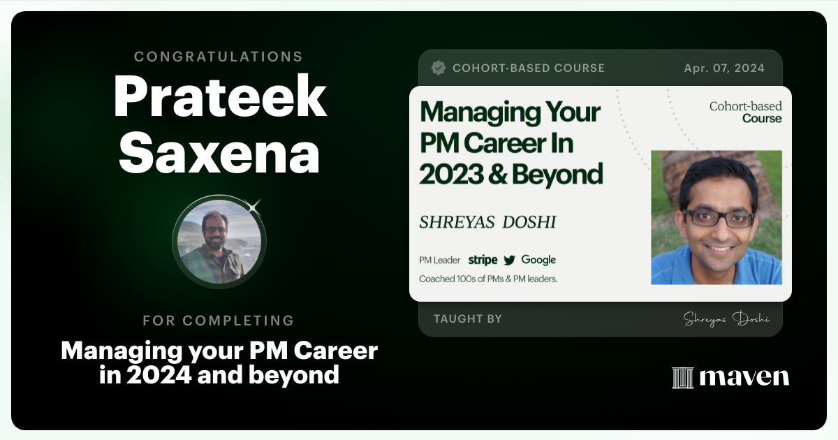 Certificate of Completion for Managing your PM Career in 2025 and beyond
