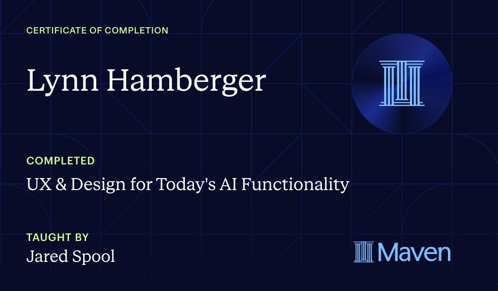 Certificate for UX & Design for Today's AI Functionality