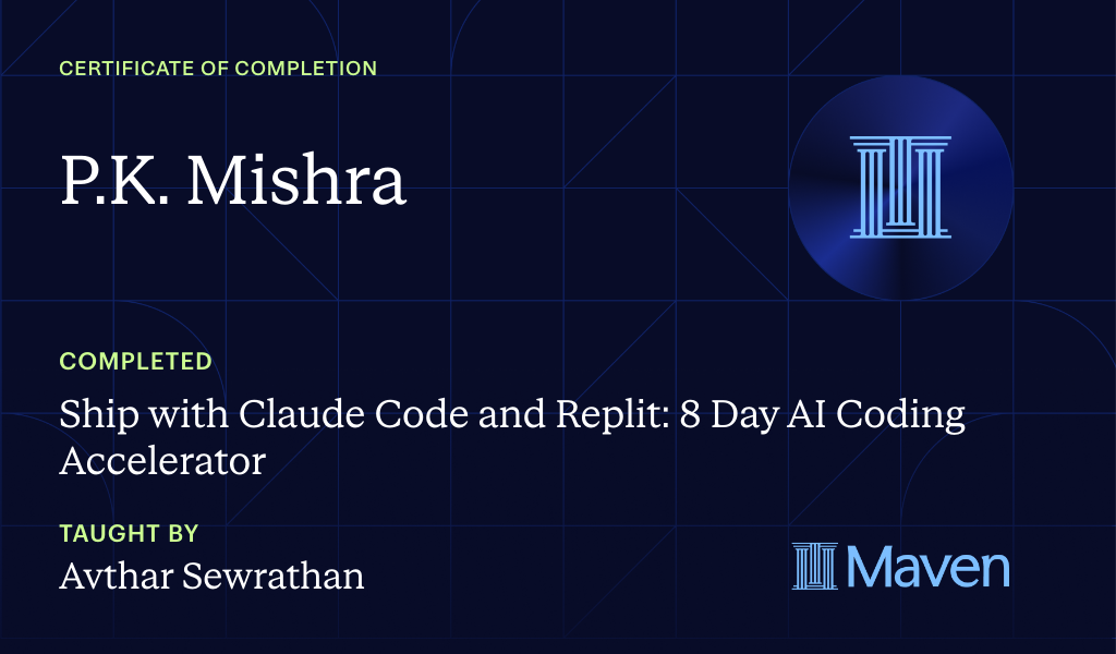 Certificate for Ship with Claude Code and Codex: AI Coding Accelerator