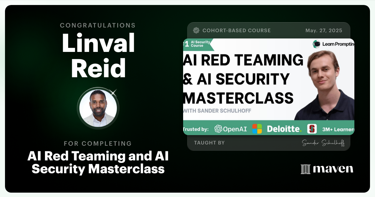 Certificate of Completion for AI Red Teaming & AI Security Masterclass