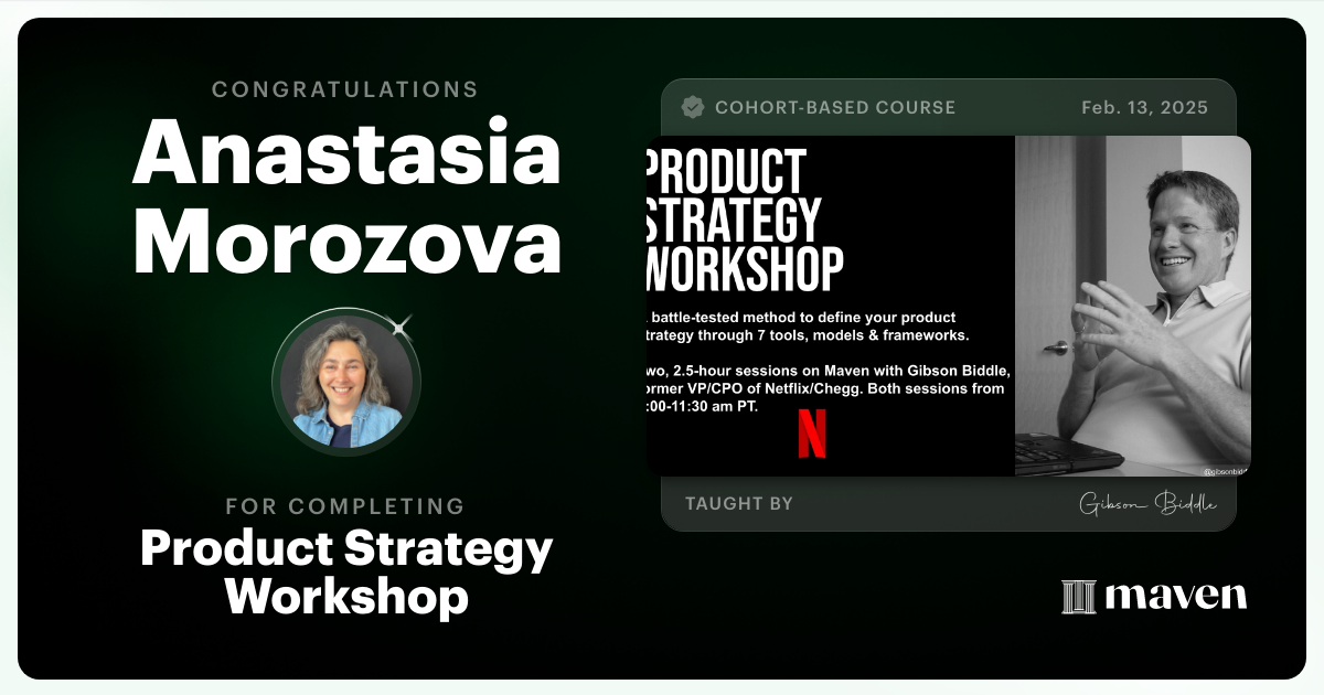 Certificate of Completion for Product Strategy Workshop