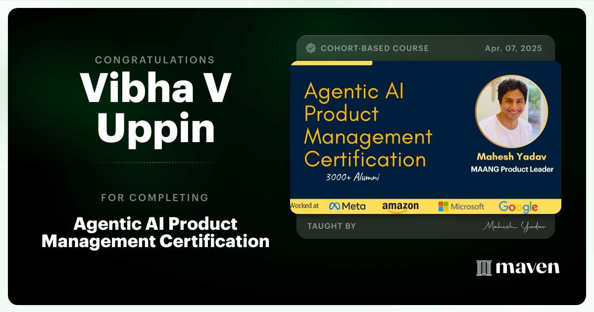 Certificate of Completion for Agentic AI Product Management Certification