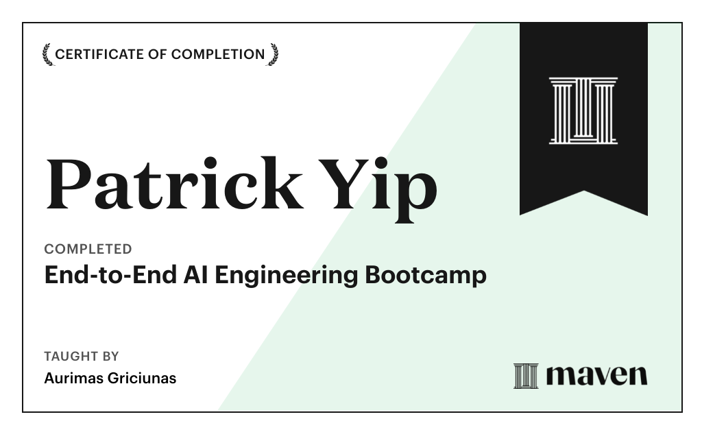 Certificate for End-to-End AI Engineering Bootcamp