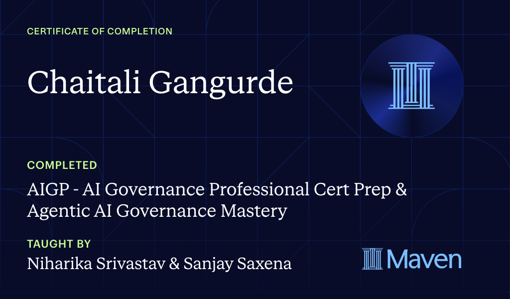 Certificate for AIGP Certification Prep + Agentic AI Governance Mastery