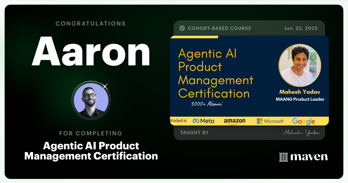 Certificate of Completion for Agentic AI Product Management Certification