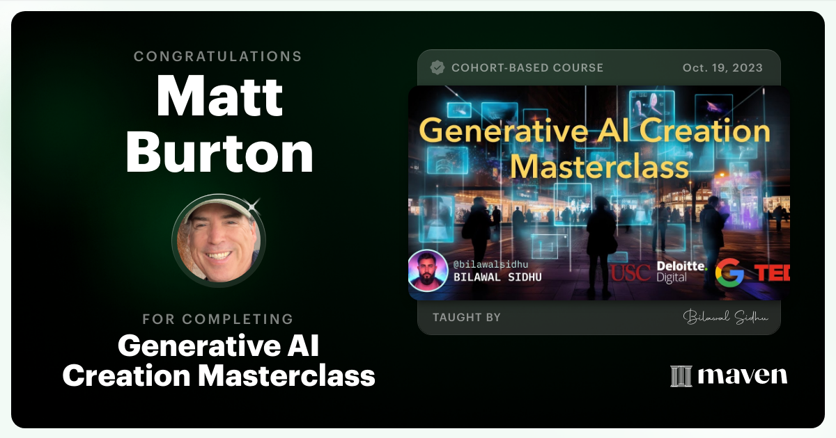 Certificate of Completion for Generative AI Creation Masterclass