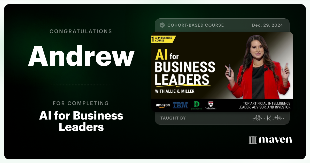 Certificate of Completion for AI for Business Leaders