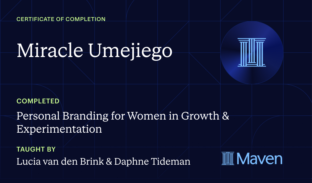 Certificate for Personal Branding for Women in Growth & Experimentation