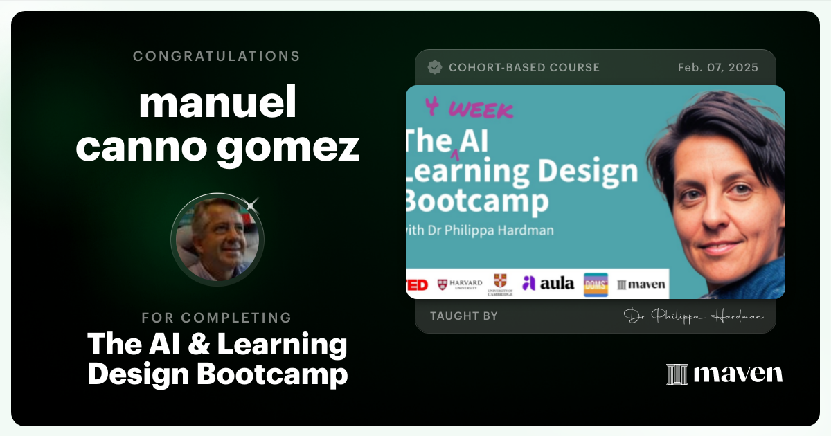 Certificate of Completion for The AI & Learning Design Bootcamp