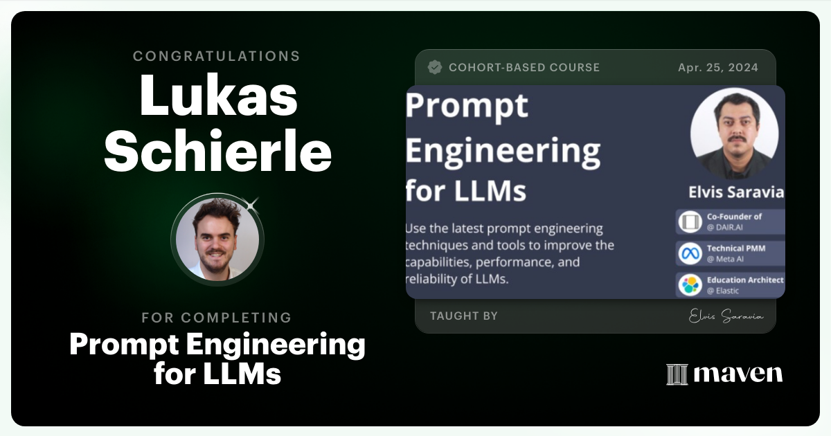 Certificate of Completion for Advanced Prompt Engineering for LLMs