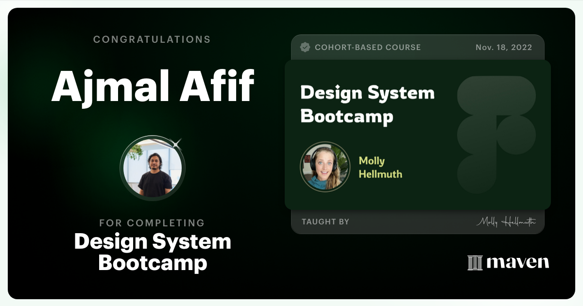 Certificate of Completion for Design System Bootcamp