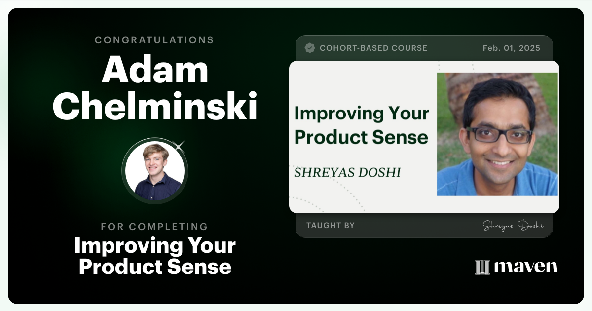 Certificate of Completion for World-class Product Sense in Practice