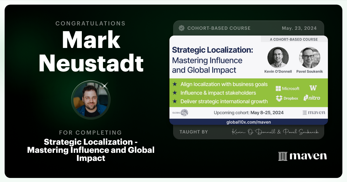 Certificate of Completion for Strategic Localization Certification