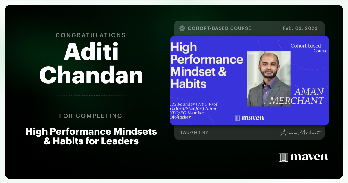 Certificate of Completion for High Performance Mindsets & Habits