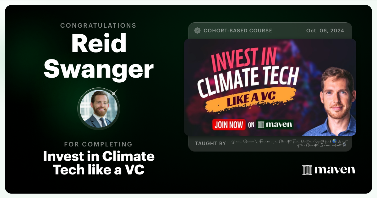 Certificate of Completion for Invest in Climate Tech like a VC