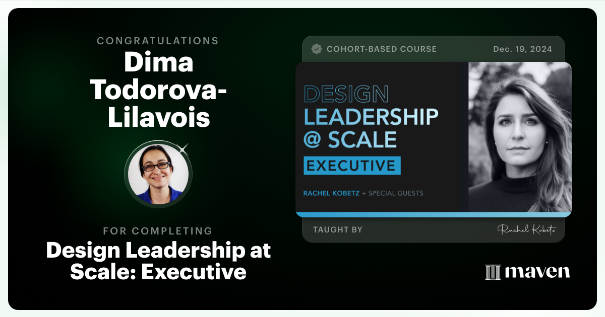 Certificate of Completion for Design Leadership at Scale: Executive