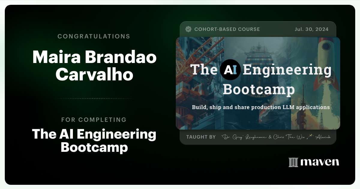 Certificate of Completion for The AI Engineering Bootcamp