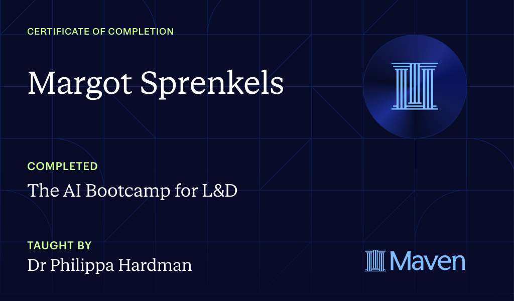 Certificate for The AI Bootcamp for L&D